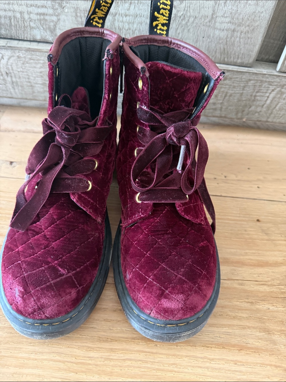 Dr. Martens kids Quilted Burgundy Velvet Lace-Up Boots